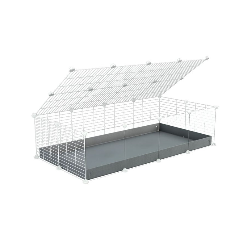 une cavy cage 4x2 pour cochons d'inde avec panneaux transparents en plexiglass avec couvercle coroplast gris et grilles blanches avec barreaux etroits de kavee