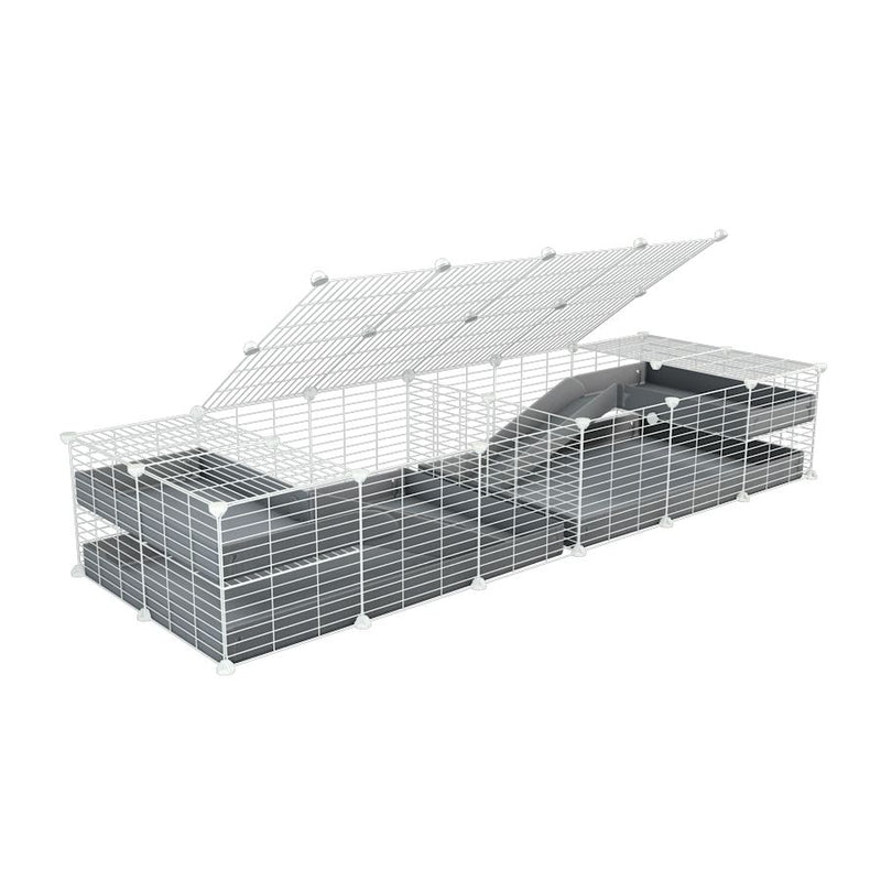 une cavy cage blanche 6x2 loft avec couvercle et separation pour cochons d'inde qui se battent ou en quarantaine avec coroplast gris kavee