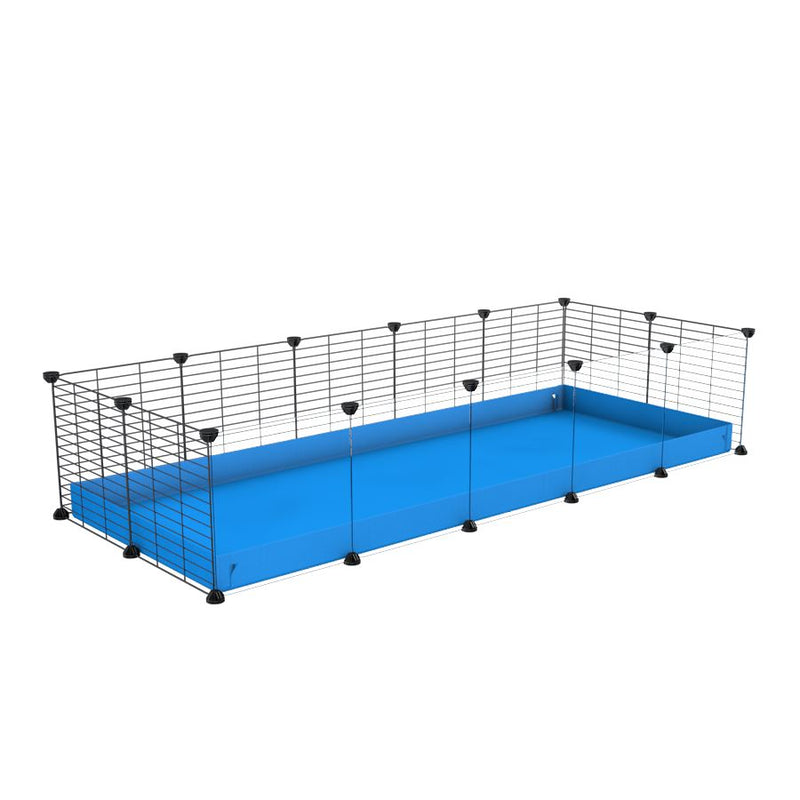 une cavy cage 5x2 pour cochons d'inde avec panneaux transparents en plexiglass avec coroplast bleu et grilles fines avec petits trous de kavee