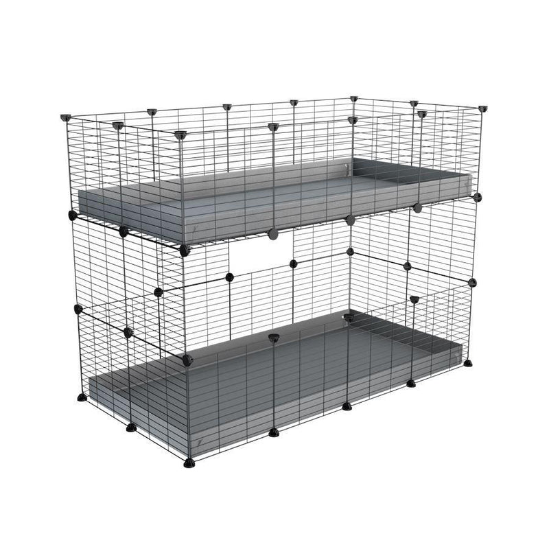 Une cavy cage double deux etages 4x2 pour cochons d'inde avec coroplast gris et grilles avec barreaux etroits par Kavee
